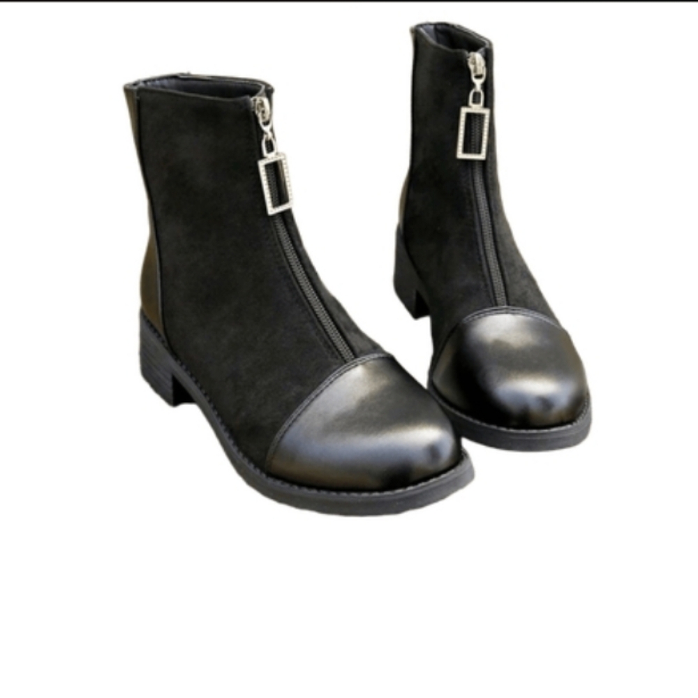 SHEIN Black Zipper Ankle Boots